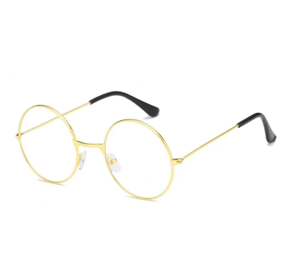 John Lennon Tarzı Gold Çerçeveli Şeffaf Gözlük