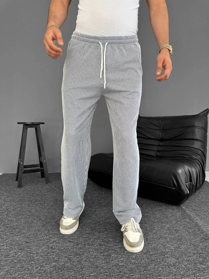 Su Yolu Çizgili Cepli Pantalon - Gri