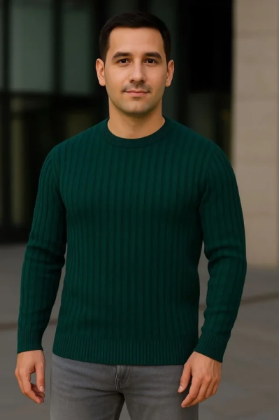 Erkek Fitilli Triko Kazak 3lü Set Gri Haki Siyah Regular Fit Bisiklet Yaka Triko Seti Modeli Kazak