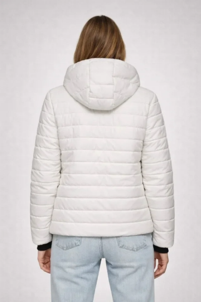 Şişme Kapüşonlu Fermuarlı Mont Su Itici Kapitone Astarlı Kumaş Cepli Kışlık Rahat Kalıp - Krem