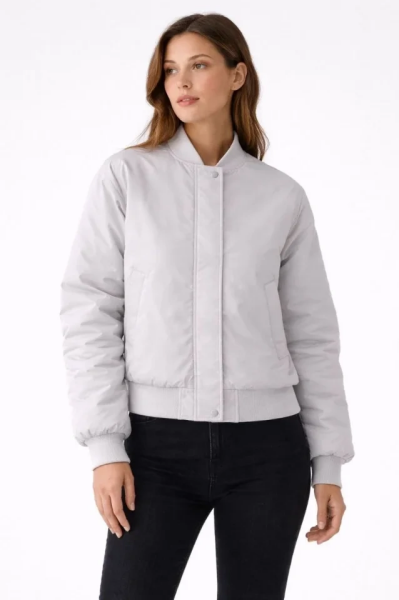 Premium Bomber Ceket Çıtçıt Kapamalı, Ribana Manşetli, Astarlı, Regular Fit Mont - Beyaz