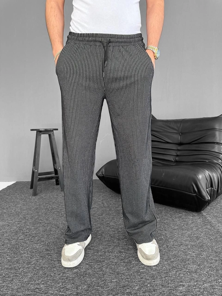 Su Yolu Çizgili Cepli Pantalon - Siyah