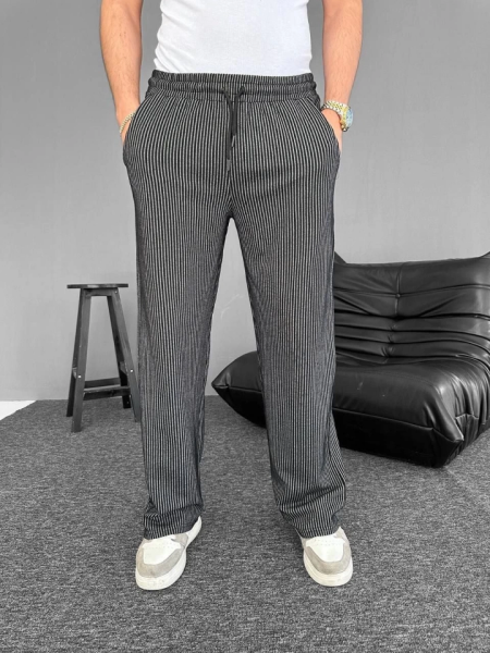 Su Yolu Çizgili Cepli Pantalon - Siyah
