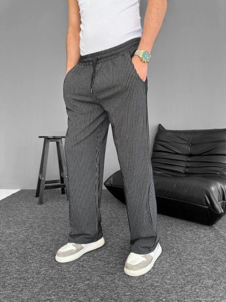 Su Yolu Çizgili Cepli Pantalon - Siyah