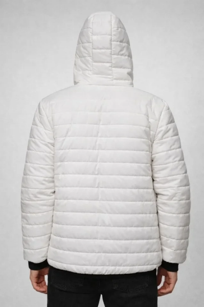 Erkek Şişme Kapüşonlu Fermuarlı Mont Su Itici Kapitone Astarlı Kumaş Cepli Kışlık Rahat Kalıp - Krem