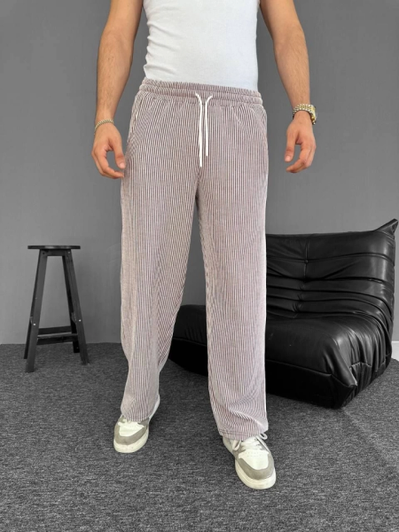 Su Yolu Çizgili Cepli Pantalon - Kahverengi