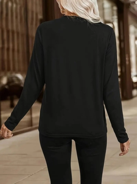 Kadın Uzun Kollu V Hakim Yaka Fermuar Detaylı Viskon Bluz