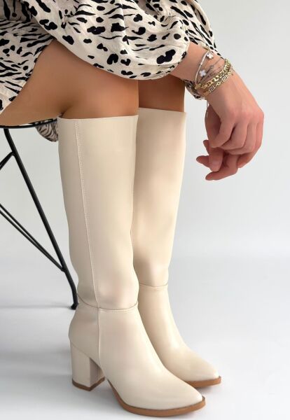 Morena Bej Cilt Bej Tabanlı Topuklu Çizme