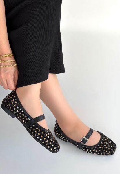 Moden Siyah Süet Babet Ayakkabı