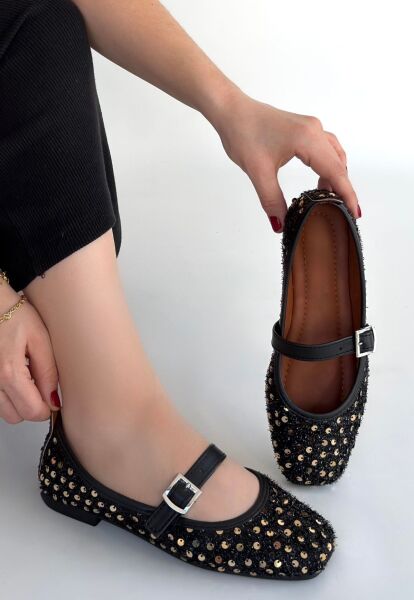 Moden Siyah Süet Babet Ayakkabı