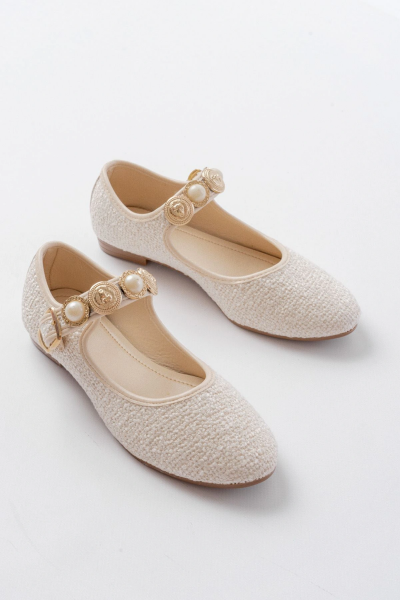 İNF-6363 Bej Havlu Desenli Baret Tokalı Günlük Bayan Ayakkabı