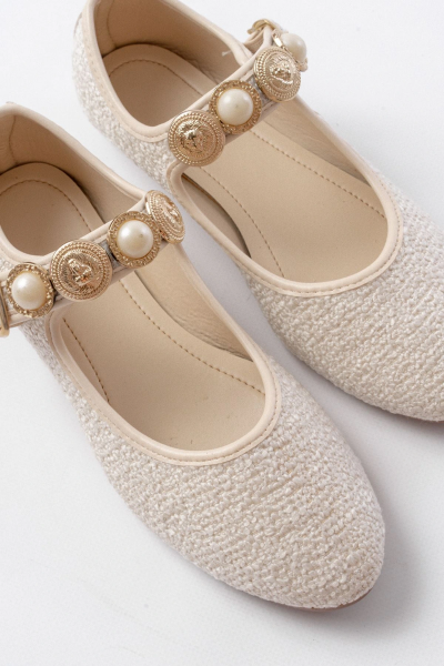 İNF-6363 Bej Havlu Desenli Baret Tokalı Günlük Bayan Ayakkabı