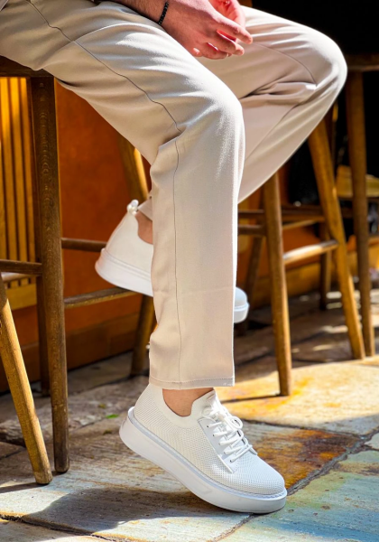 KB-116 Kuback Beyaz Bağcıklı Triko Günlük Erkek Ayakkabı