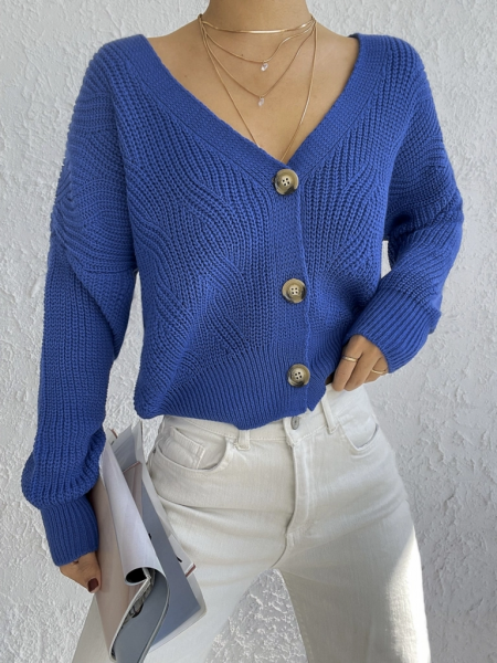 Kadın Uzun Kollu Düğme Detay Triko Hırka