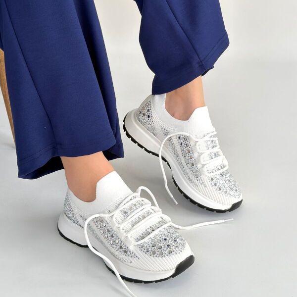 Ceas Beyaz Triko Bağcıklı Spor Ayakkabı