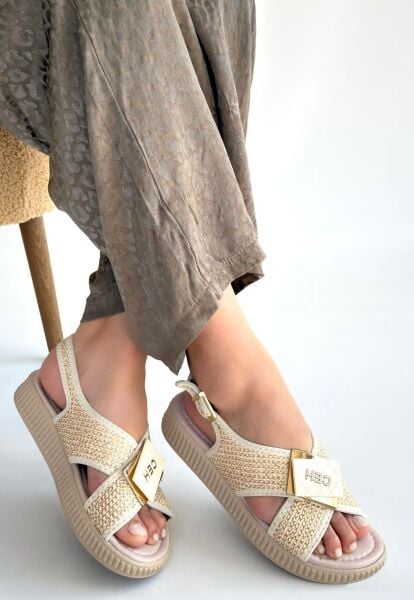 Cate Bej Hasır Cilt Sandalet