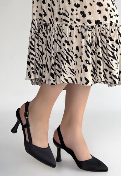 Minde Siyah Saten Topuklu Ayakkabı