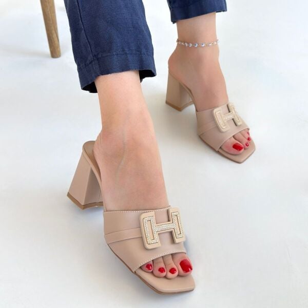 Erew Bej Cilt Topuklu Terlik