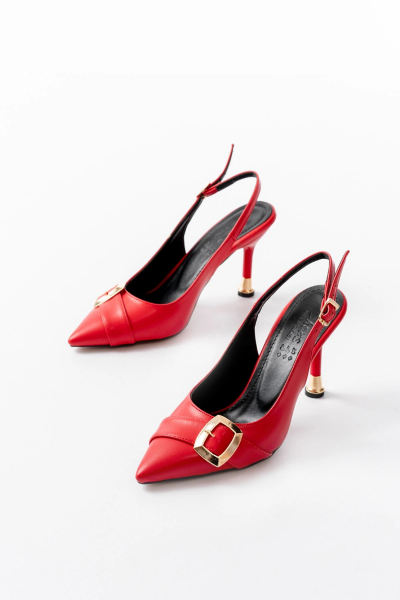 İNF-1151 Kırmızı Günlük Arkası Açık Topuklu Bayan Ayakkabı
