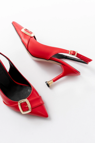 İNF-1151 Kırmızı Günlük Arkası Açık Topuklu Bayan Ayakkabı