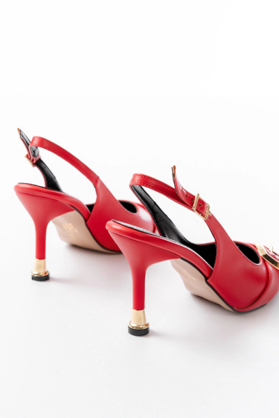 İNF-1151 Kırmızı Günlük Arkası Açık Topuklu Bayan Ayakkabı