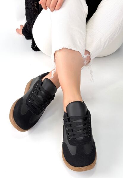 Mier Siyah Cilt Bağcıklı Spor Ayakkabı