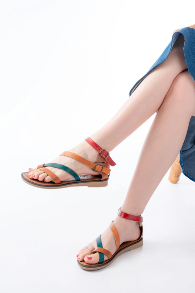 205-039 Taba Multi Bilekten Bağlamalı Parmak Arası Kadın Sandalet
