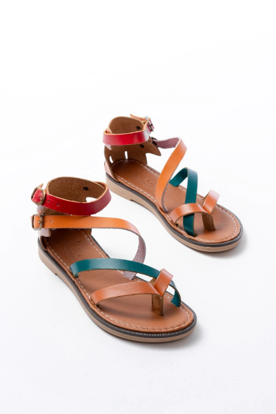 205-039 Taba Multi Bilekten Bağlamalı Parmak Arası Kadın Sandalet