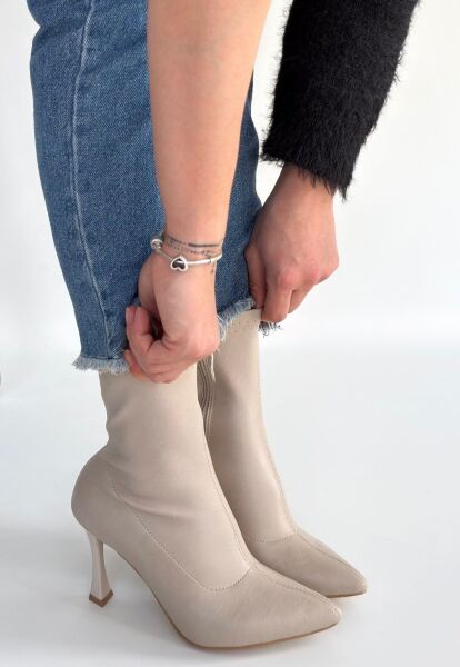 Orjen Bej Cilt Streç Topuklu Bot