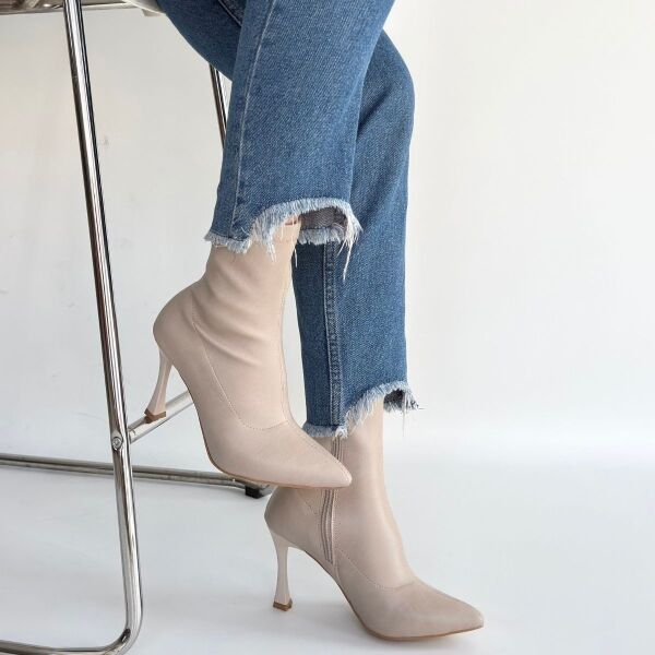 Orjen Bej Cilt Streç Topuklu Bot