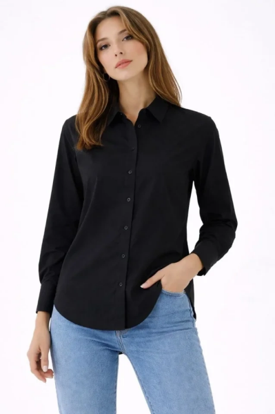 Uzun Kollu Gömlek Düğmeli Klasik Yaka Günlük Ve Ofis Şıklığına Uygun - Siyah