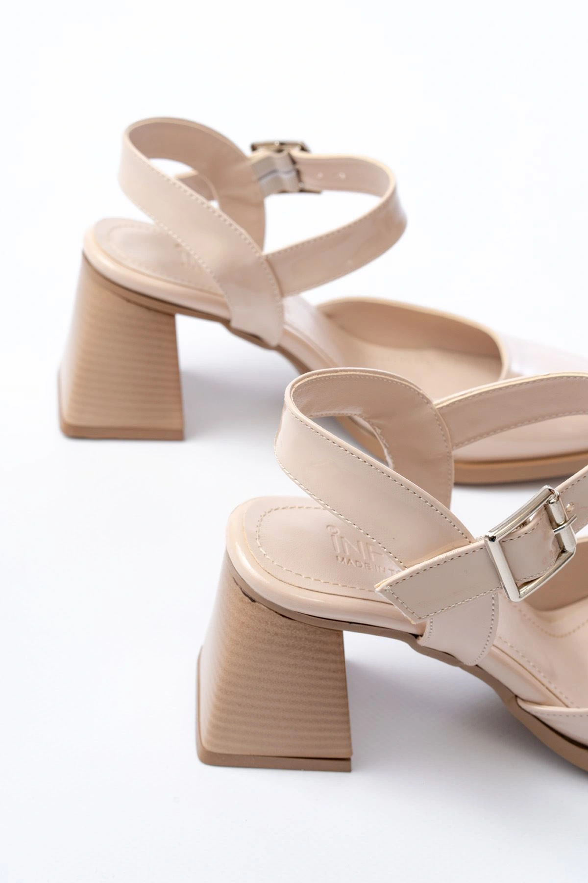 İNF-40450 Bej Rugan Günlük Arkası Açık Topuklu Bayan Ayakkabı