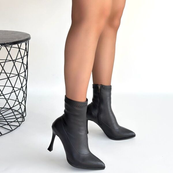 Orjen Siyah Cilt Streç Topuklu Bot