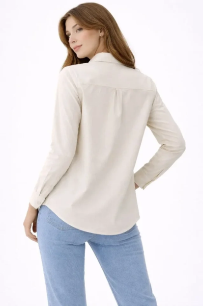 Uzun Kollu Gömlek Düğmeli Klasik Yaka Günlük Ve Ofis Şıklığına Uygun - Krem