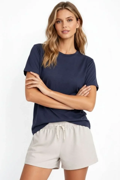 Osy Modal Yumuşak Dokulu Kumaş Bisiklet Yaka T-shirt - İndigo