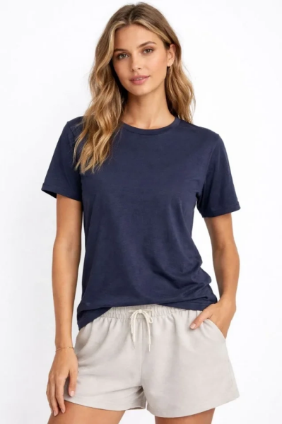 Osy Modal Yumuşak Dokulu Kumaş Bisiklet Yaka T-shirt - İndigo