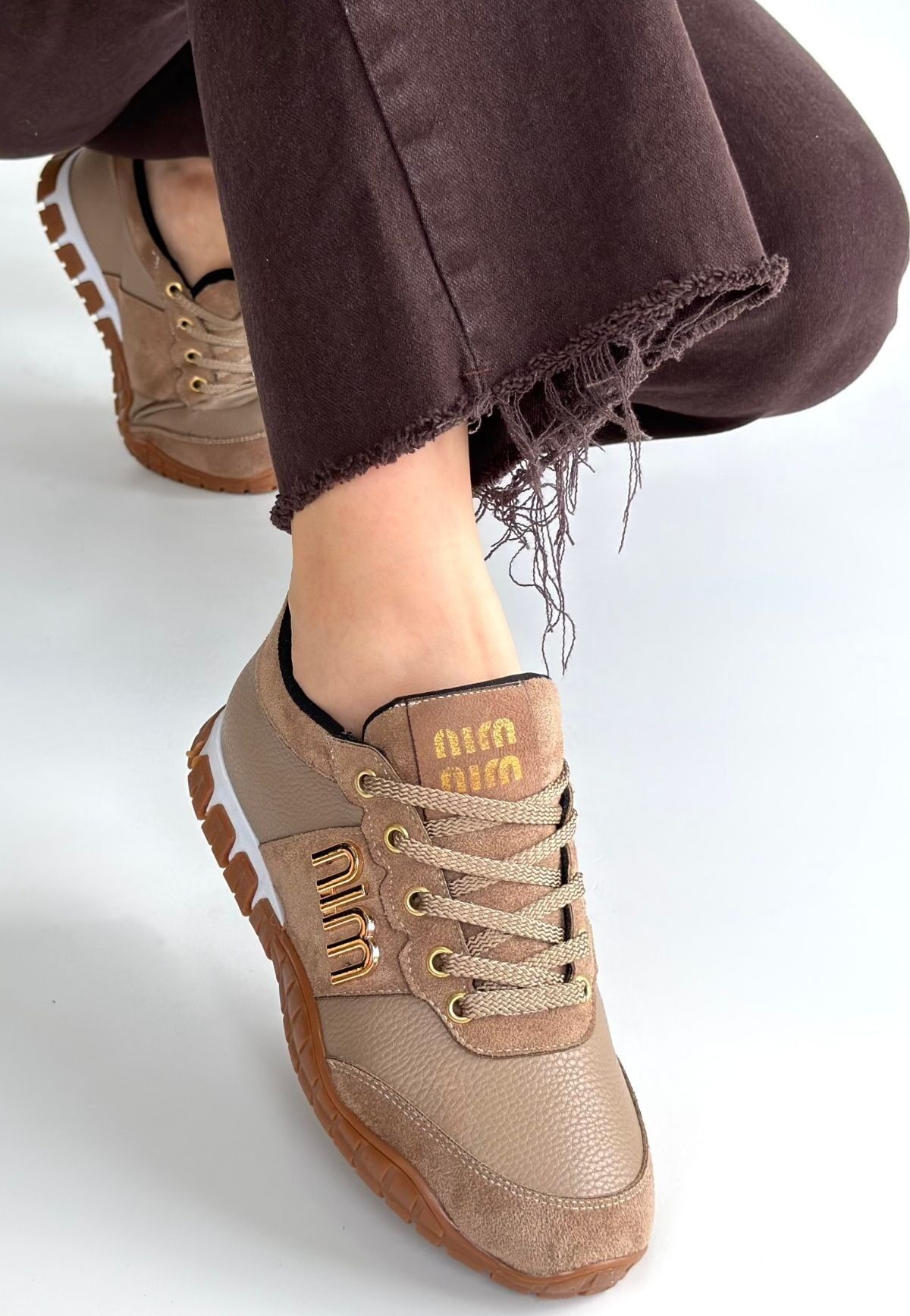 Marje Vizon Cilt Bağcıklı Spor Ayakkabı