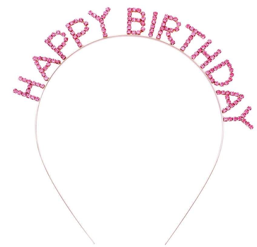 Pembe Kristal Taşlı Gold Happy Birthday Taçı