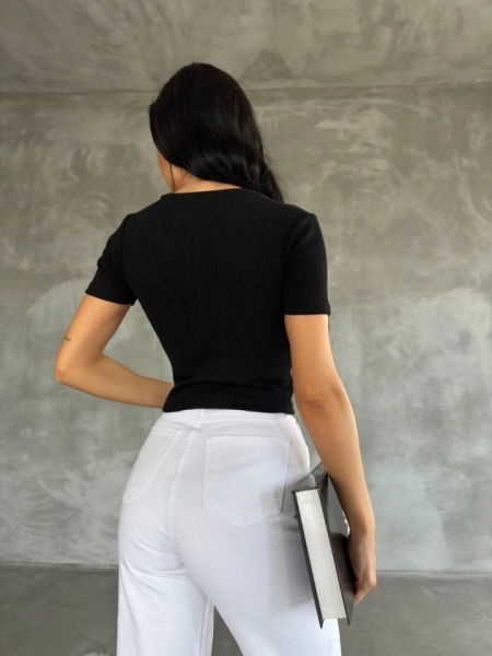 Kadın Kelebek Desenli Bisiklet Yaka Fit Bluz
