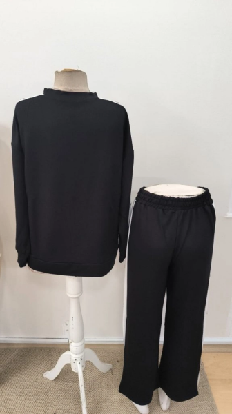 Kadın Uzun Kollu Bisiklet Yakalı Düğmeli Viskon Iki Iplik Bluz Ve Pantolon Ikili Takım