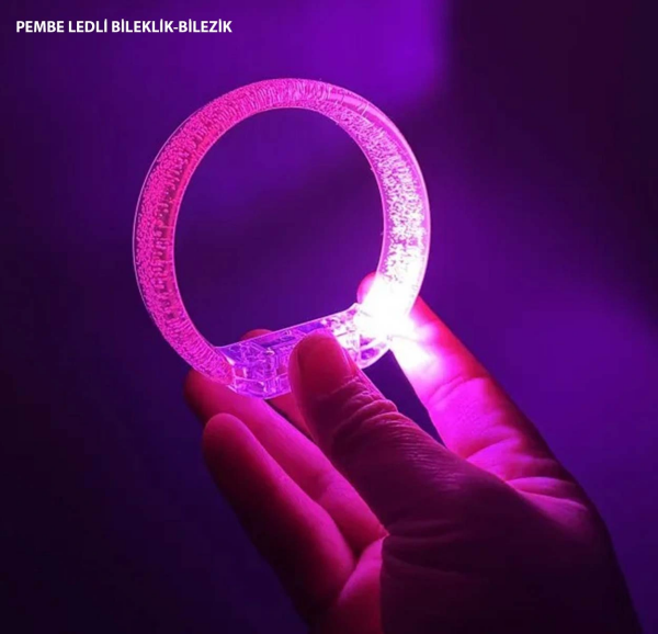 Pembe Led Işıklı Baskı Yapılabilen Pilli Bileklik Bilezik