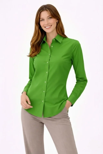 Uzun Kollu Gömlek Düğmeli Klasik Yaka Günlük Ve Ofis Şıklığına Uygun - Yeşil