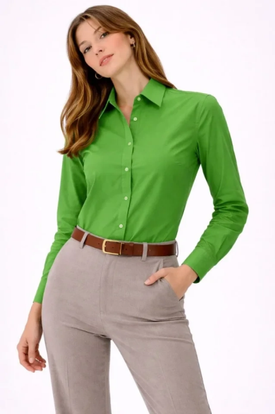 Uzun Kollu Gömlek Düğmeli Klasik Yaka Günlük Ve Ofis Şıklığına Uygun - Yeşil