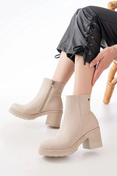 767-3020 Kahverengi Fermuarlı Kalın Topuklu Günlük Kadın Bot