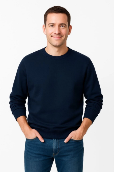 Erkek Üç İplik Düz Bisiklet Yaka SweatShirt - Lacivert