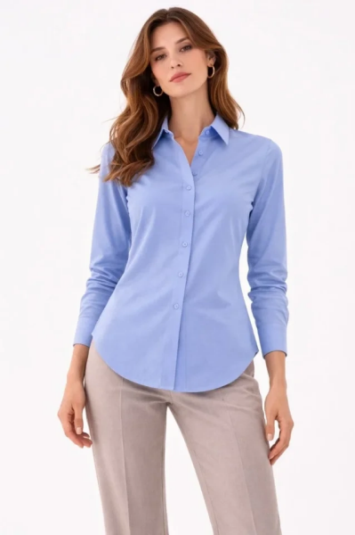 Uzun Kollu Gömlek Düğmeli Klasik Yaka Günlük Ve Ofis Şıklığına Uygun - Mavi