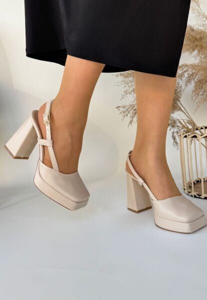 Mety Bej Cilt Topuklu Ayakkabı