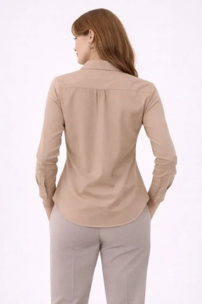 Uzun Kollu Gömlek Düğmeli Klasik Yaka Günlük Ve Ofis Şıklığına Uygun - Bej