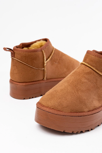 NDR-2850 Taba Süet İçi Kürklü Kışlık Kapalı Burun Kadın Günlük Terlik