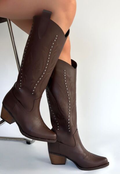 Meof Acı Kahve Cilt Topuklu Çizme